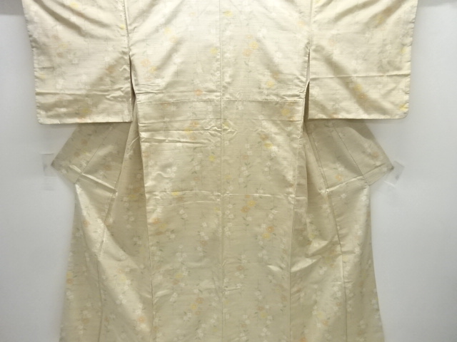 JAPANESE KIMONO / ANTIQUE KIMONO / SILK / TSUMUGI / WOVEN FLOWERS